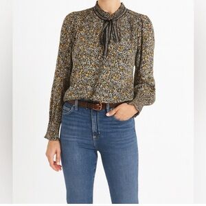 Max Studio Brown and Black Tie Front Long Sleeve Blouse Size L‎